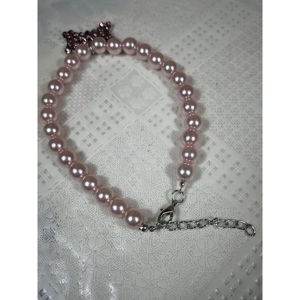 Fancy Pearls Crystal Dog Necklace Jewelry With Rhinestones Big Charm Sz SMALL
